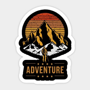 Vintage Mountain Range Hiking Adventure Retro Sunset Design Sticker